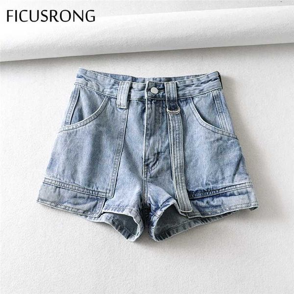 

women's jeans 2021 ficusrong straight high-waist short pants women streetwear zipper regular medium coated cotton denim pant, Blue
