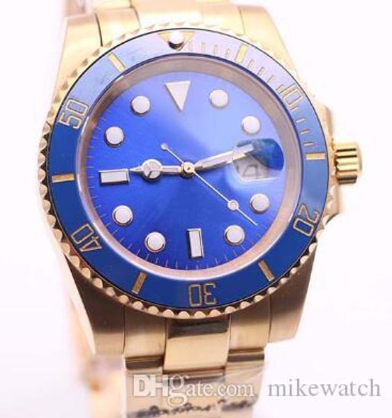 

fashion mechanical 2813 automatic movement luxurious mens watch sapphire stainless steel gold bracelet designer blue dial wristwatches, Slivery;brown
