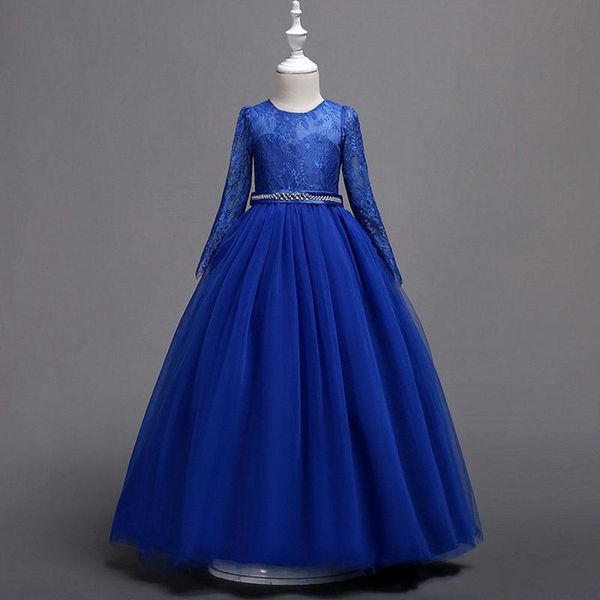 

new arrival princess long sleeves pink lace flower girl dresses 2020 girls pageant dress first communion dresses party gown, White;blue