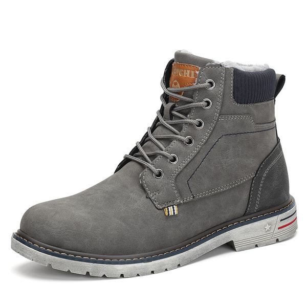 

fashion winter shoes men military boots outdoor warm snow boots ankle flat boots anti-skid safety shoes zapatos de hombre, Black