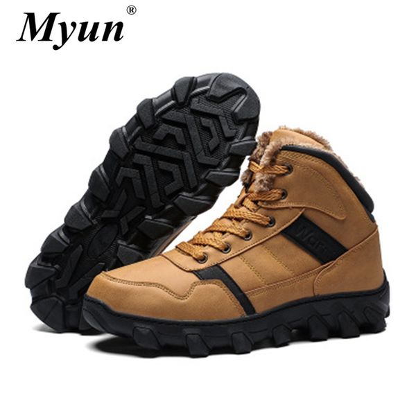 

winter keep warm leather boots male ankle snow boots waterproof plush outdoor tactical boot shoes chaussure homme size 39-46, Black
