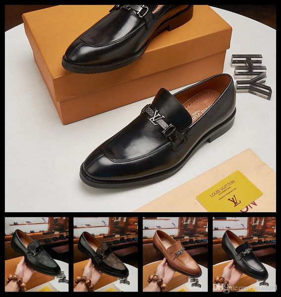 

19fw мокасины роскошные натуральная кожа острым носом скольжения на формальной обуви мужчины платье обувь бизнес свадебная обувь мужская офи, Black