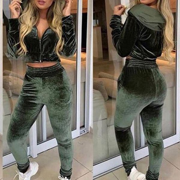 

female's velvet fabric running set long sleeve hoodies coat spring fall sports suit velvet warm female girl running sport set, White