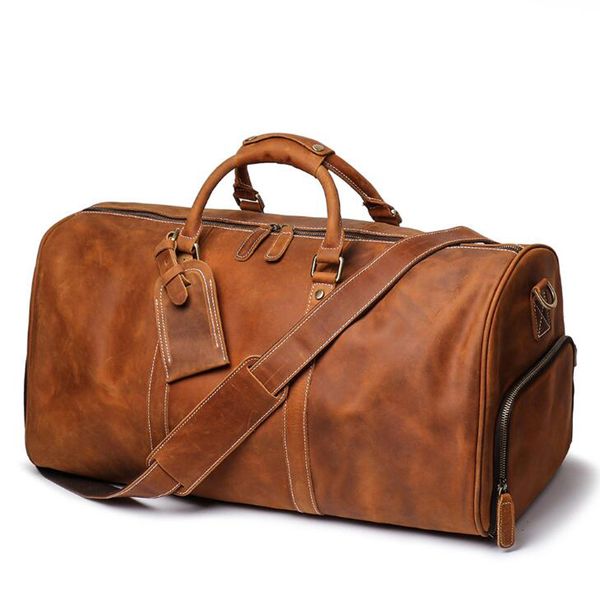 

men genuine leather travel bag 16 " travel tote big weekend bag man cowskin duffle hand luggage male handbags with separate part