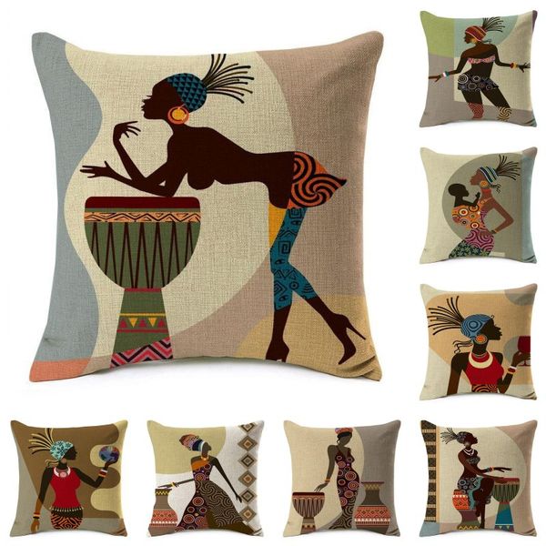 

african woman dancing cushion cover love music happiness africa life collection pillow case thick linen cotton 45x45cm bedroom decor