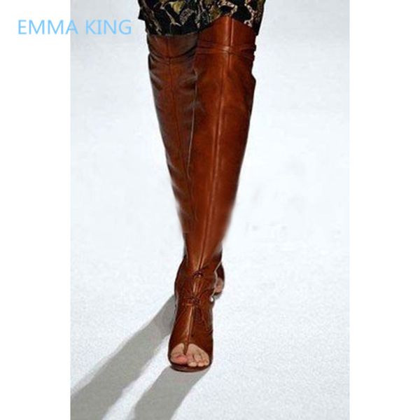 

runway new women summer over the knee boots peep toe stilettos high heels ladies slingbacks shoes woman gladiator sandals, Black