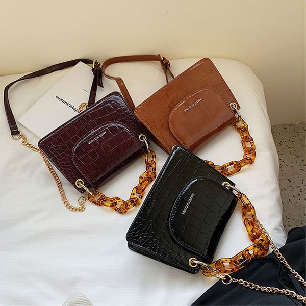 

ladies luxury pu alligator crossbody bag chic flap fashion acrylic chain handbags women vintage crocodile pattern shoulder bags