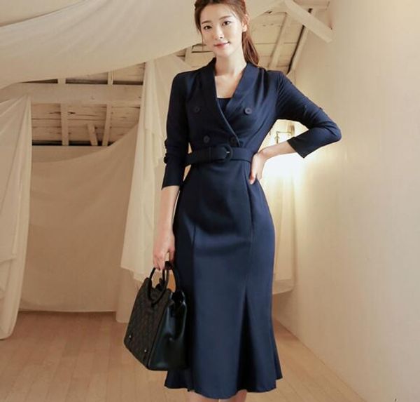 

spring new lady women's long sleeve v-neck slim wrap hip one step skirt, Black;gray