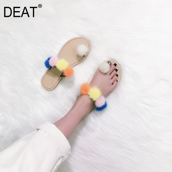

deat] 2019new spring summer round toe shallow colorful fur spliced casual outside flat slippers women shoes fashion tide 10c785, Black