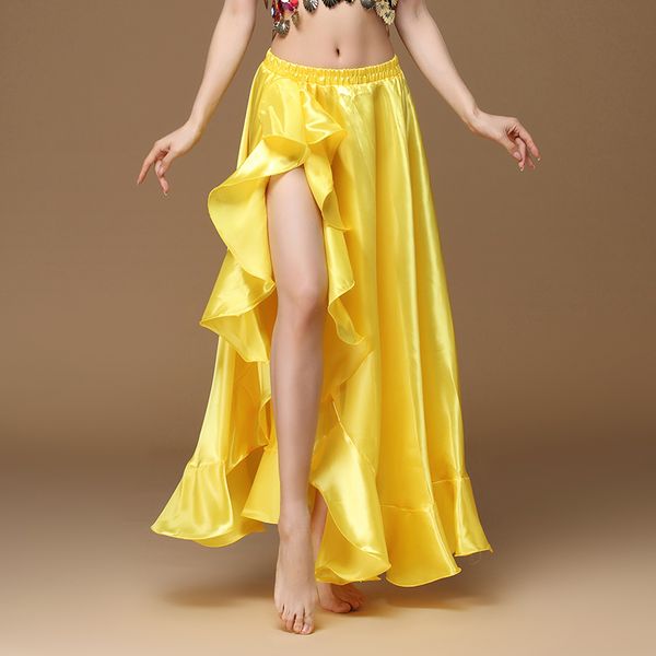 

2020 new belly dancing side pulling long satin skirt lady belly dance skirts women oriental dance skirt professional, Black;red