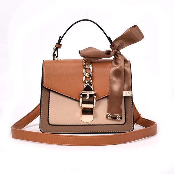 

1pcs silk scarf contrast small square bag 2019 new women's bag versatile chain single shoulder fashion slant handbag