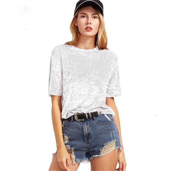 

женщины одежда женщины конструктор tshirts женщины повседневная короткие футболки лето дамы топы дробленый velvet футболка тенниска женщины, White