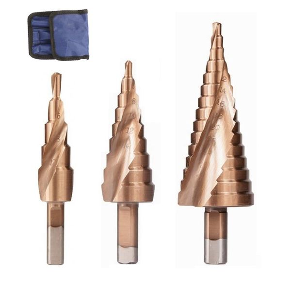 

3pcs 4-12/20/32mm p6m5 super carbide pvd tinc coating spiral grooved center solid carbide drill bit hss step cone drill bit