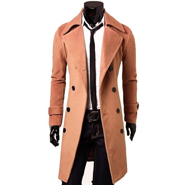 

laamei 2018 new arrivals autumn winter trench coat men brand clothing cool mens long coat cotton male overcoat m-3xl, Black