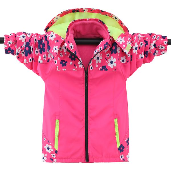 

girls windbreaker jacket for child clothing 2019 brand flower polar fleece girls outerwear coat spring autumn 3-12t kids jackets, Blue;gray
