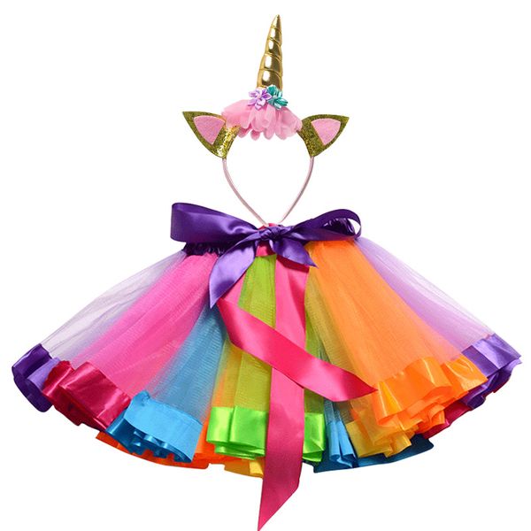 

Free Unicorn Headband Princess Tutu Skirt 12M-8T Baby Girls Clothes Rainbow Kids Party Tutu For Girls Skirt Children Ball Gown