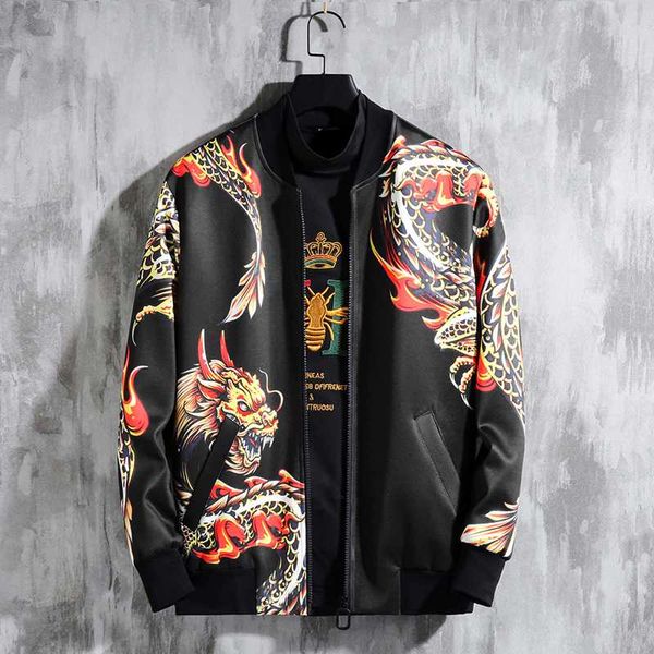 

hombre bomber big streetwear jaqueta jacket negras size print dragon vintage autumn coat mens chaquetas jackets masculina vadeu, Black