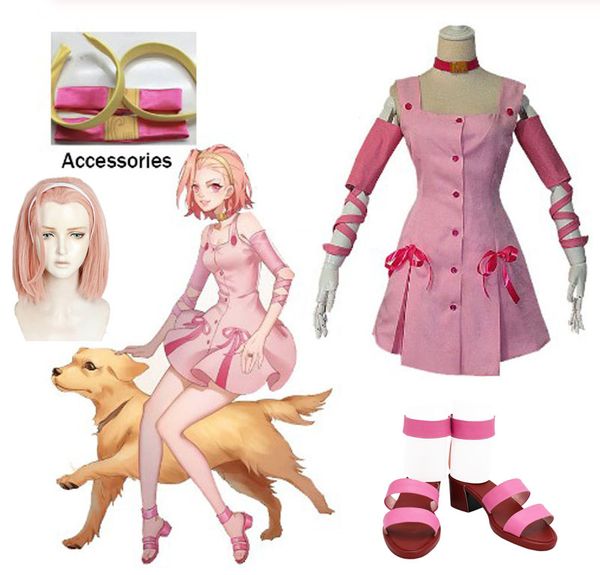 Estranho filme da aventura de JoJo Sugimoto Reimi Cosplay vestido rosa com acessório para festa de Carnaval Halloween