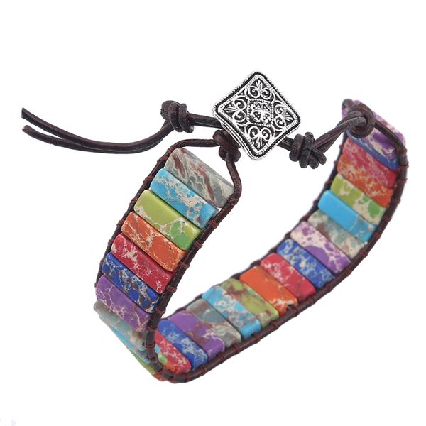 

bracelet 2020 new jewelry handmade multi color natural stone tube beads leather wrap bracelet couples bracelets creative gifts, Black