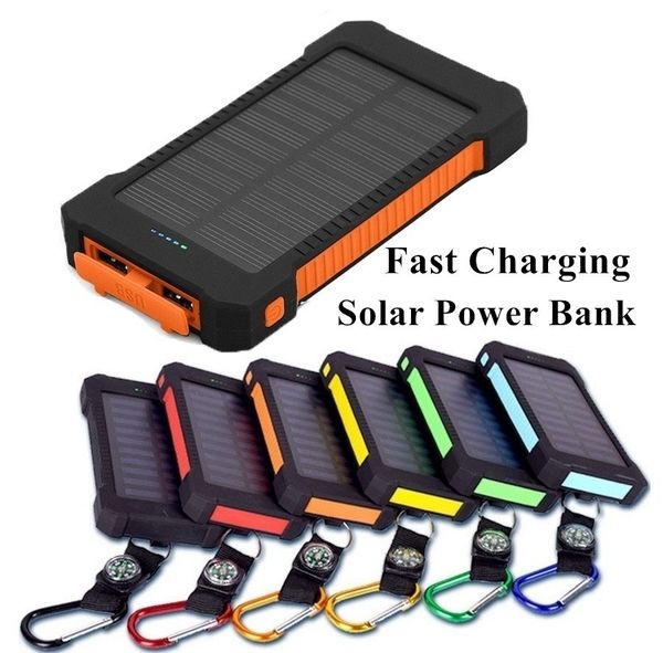 

portable phone battery charger 20000mah solar power bank waterproof dustproof cell double usb quick charge external battery