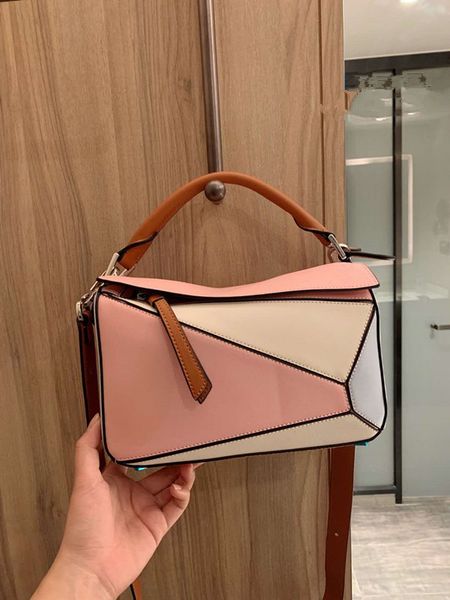 

splicing leather bag women's bag fashion colorful 2021 shoulder handbag designer messenger ucjfq, Red;black
