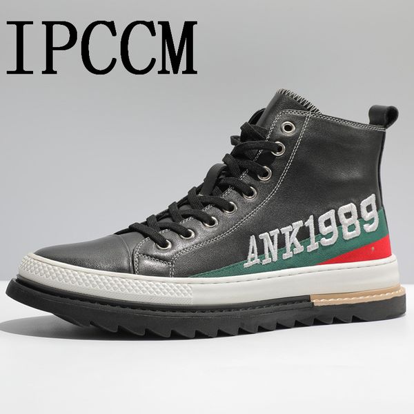 

autumn 2019 new white high-shoes for men trend sports casual shoes breathable and versatile high-leather sneakers, Black