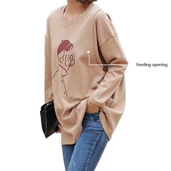 

postpartum for baby breastfeeding t shirt spring full sleeve knit cotton plus size 4xl clothes for nursing mothers maternity y190529, White