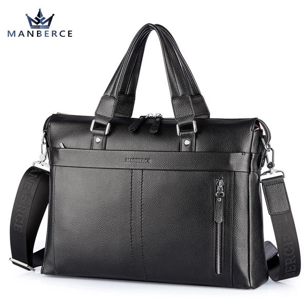 

manberce brand design genuine leather men bag big 14" lapbag perfect quality male business briefcase