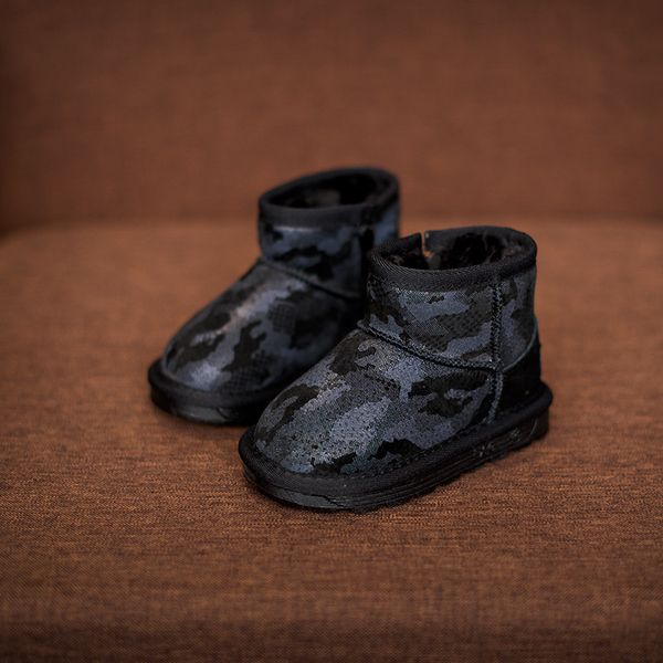 

boys winter shoes camouflage boys snow boots with fur kids winter shoes children genuine leather rubber boots y18110304, Black;red