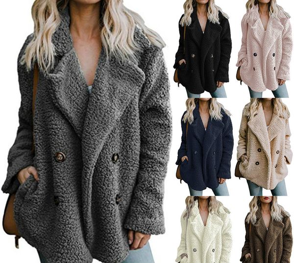 

elegant faux fur coat women autumn winter warm soft zipper fur jacket female plush overcoat pocket casual teddy outwear 5xl, Black