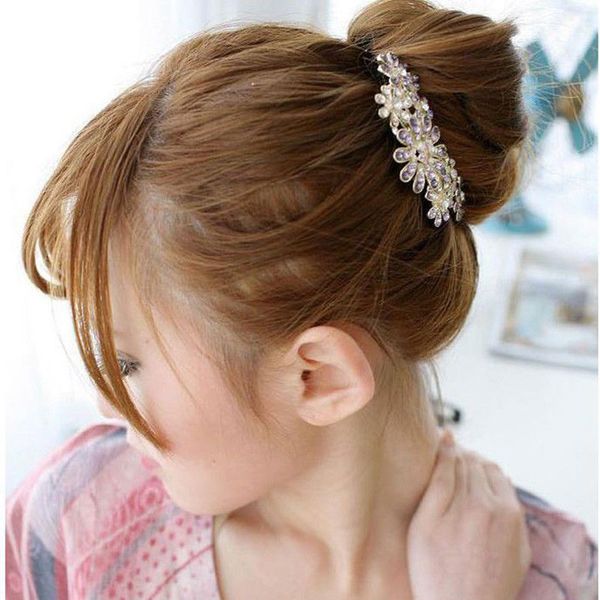

1pcs fashion crystal flower hairpin metal hair clips comb pin for women female hairclips hair comb jewelry styling tool, Golden;silver