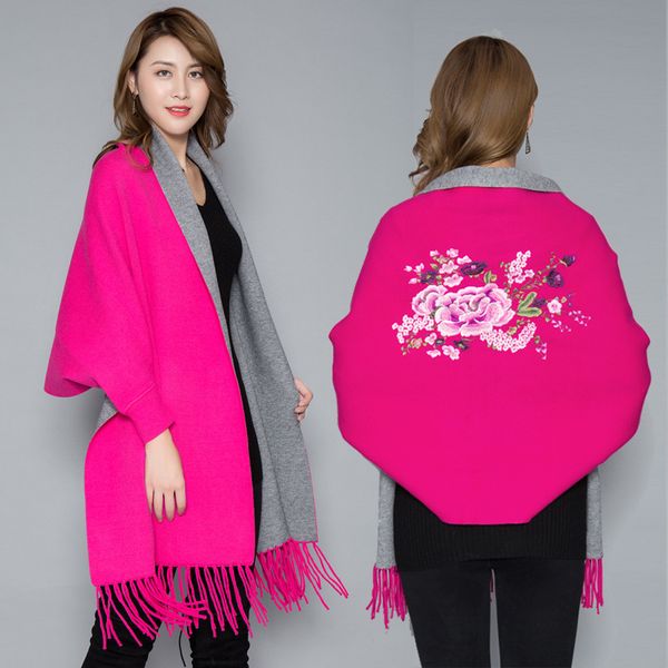 

new batwing sleeve poncho scarf winter warm cashmere embroidery cape tassel cardigans women poncho wrap scarf good quality shawl