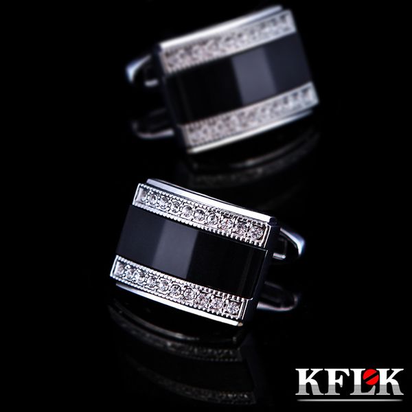 

kflk jewelry french shirt cufflink for mens brand fashion black cuffs link button luxury wedding male sh190727, Silver