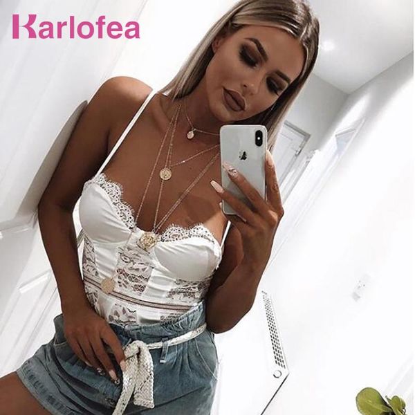 

karlofea lace bodysuit women fashion bodysuit elegant sleeveless hollow out black teddy romper jumpsuit streetwear, Black;white