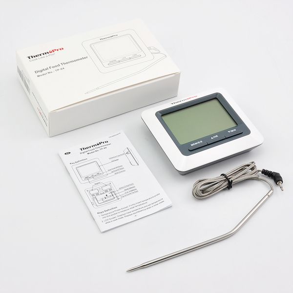 

оригинальный thermopro tp-04 большой жк-цифровой гриль, барбекю, духовка, кулинария, мясной зонд термометр встроенный таймер с нержавеющей с