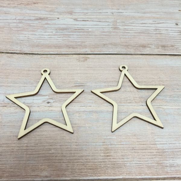 

30 pcs/lot laser cut star shape wood christmas tree ornament