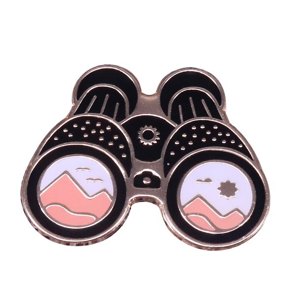 

binocular telescope mountain clouds enamel pin brooch, Gray