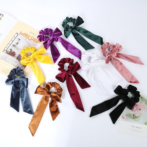 

new arrival fashion women solid velvet hair bands diy knot bow hair scrunchies girl's tie accessories ponytail holder