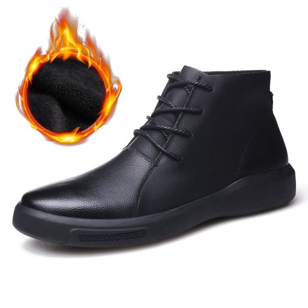 

2019 autumn winter shoes men boots genuine leather warm plush cold winter men ankle boots ins male footwear brand shoes a1978, Black