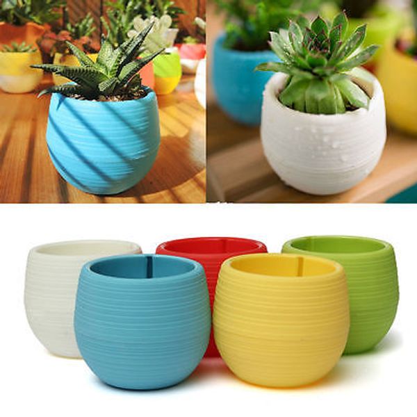 

mini colourful round plastic plant flower pot garden home office decor planter