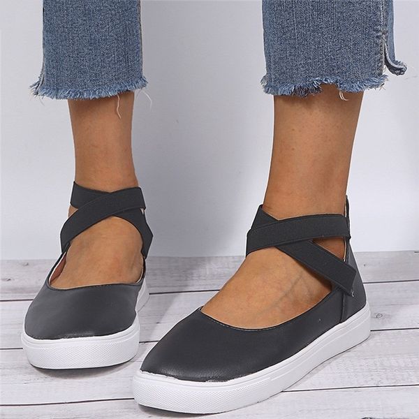 

spring summer flat women shoes round toe casual platform ladies loafers cross strappy comfortable female footwear plus size, Black