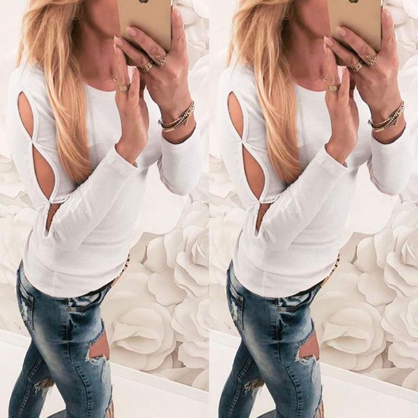 

women's blouses & shirts fashion ladies womens girls solid white arm hollow out long sleeve blouse pullover jumper shirt casual women