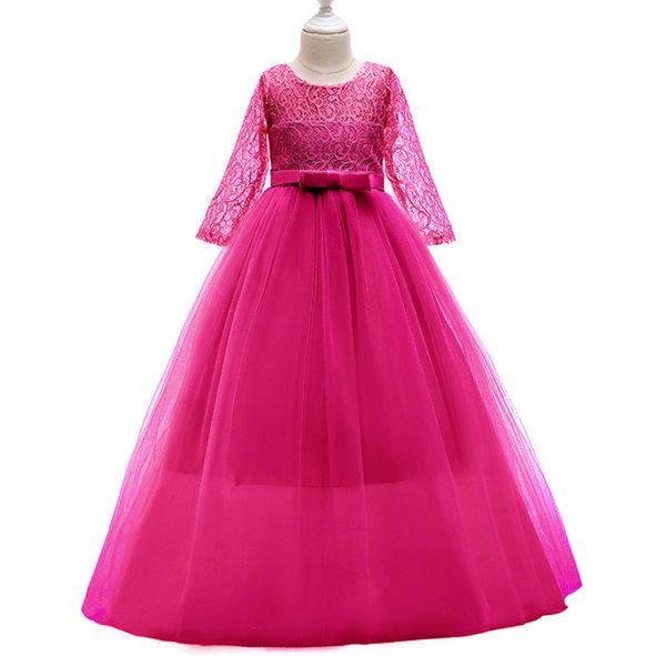 

girl's dresses girls' bowknot puff dress flower girl evening gowns christmas party elegant princess kids wedding attendance costum, Red;yellow