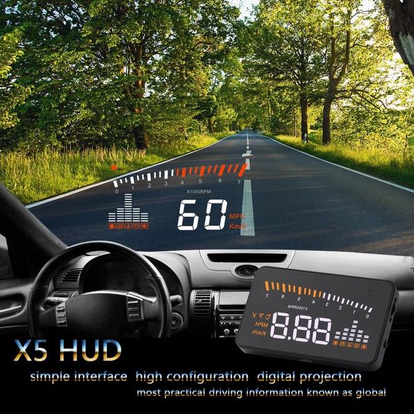 

x5 car hud head up display vehicle obd2 car speedometer windshield projector driving speed alarm voltage mph km/h display