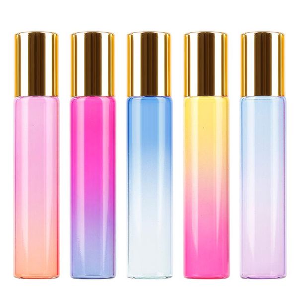 

aihogard 100pcs 10ml gradient color stainless steel roller ball glass bottle portable travel container refillable empty bottle