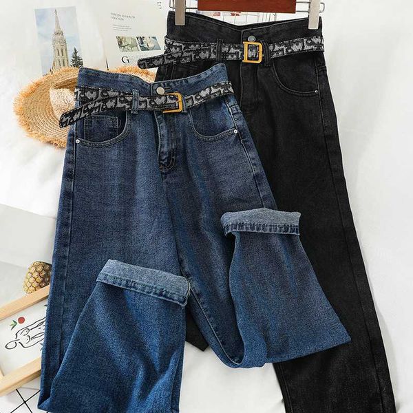 

women jeans vintage high waisted jeans streetwear harem pants with belt woman boyfriend for women wide leg wpy622, Blue