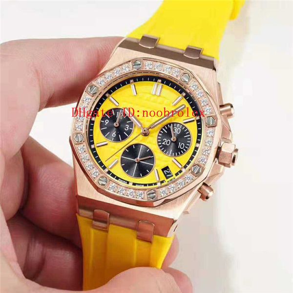 

royal oak offshore womens watch 6 arm swiss quartz chronograph movement sapphire crystal 18k rose gold case diamond bezel ladies watches, Slivery;brown
