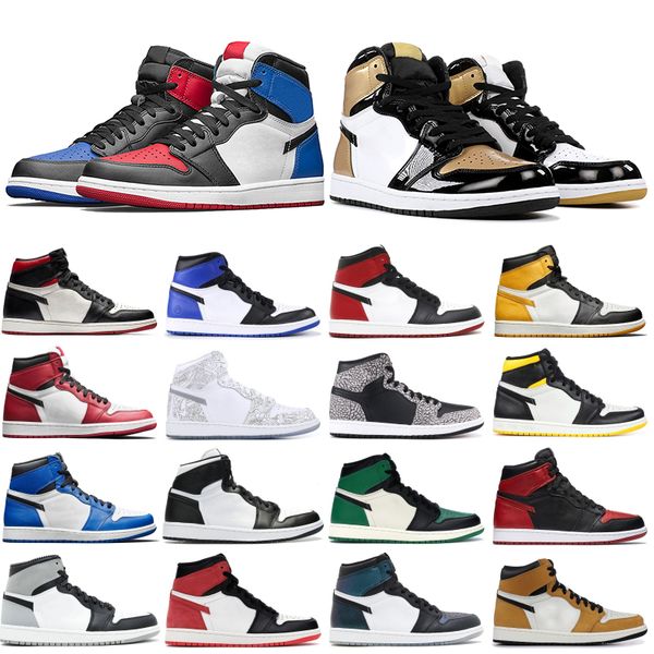 

mens 1 high og basketball shoes 1s homage to home royal blue shadow white black toe elephant print chicago track red sneakrs trainers, White;red