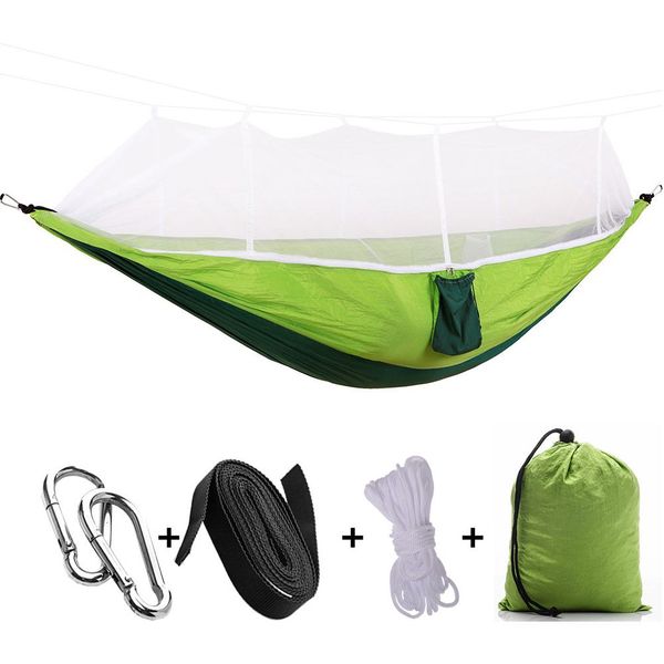 

jeyl portable high strength parachute fabric camping hammock hanging bed with mosquito net sleeping hammock
