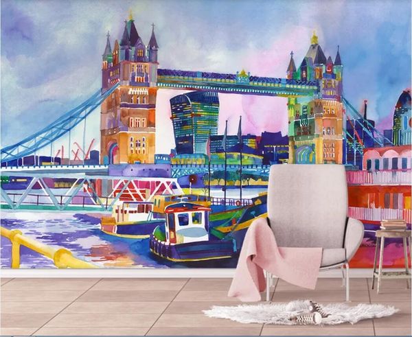 

3d wallpaper custom p mural watercolor european famous building background wall decoration painting home decor wall art pictures